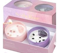 Scilla Rose Coffret cadeau de luxe en cristal - Bougies en cire de soja parfumées au quartz rose et à l'améthyste | Aromathérapie, sommeil lavande, soulagement du stress, cadeaux uniques pour la fête
