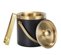 Scinouakpy 2L Seau à Glace, Seau à Glaçons en Acier Inoxydable, Bac a Glacon Inox avec Couvercle, Pince à Glace, Seau à Champagne, Vin et Bière pour Bar Anniversaires Fêtes Barbecues, Noir