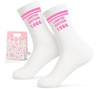 Scinzene Cadeau 40e anniversaire femmes ensemble - 1986 chaussettes édition limitée EU 36-44 et porte-clés avec sac cadeau - Cadeau amusant pour 40e anniversaire femmes & décoration millésime 1986