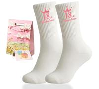 Scinzene Cadeaux pour 18e anniversaire fille, chaussettes enfin 18e anniversaire fille 36-42 avec carte de vœux et sacs cadeaux, pour 18e anniversaire, sport, loisirs