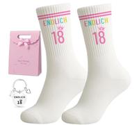 Scinzene Cadeaux pour 18e anniversaire fille ensemble, enfin 18 chaussettes 36-42 avec porte-clés, chaussettes de 18e anniversaire, chaussettes de tennis, chaussettes de sport