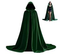 Scinzene Cape en velours vert avec capuche 170 cm, costume d'Halloween pour femme, costume de sorcière, le Seigneur des Anneaux, elfe, visage fantôme, pour carnaval, Halloween, cosplay