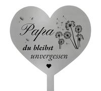 Scinzene Décoration funéraire en forme de cœur - Résistant aux intempéries - En métal - Avec inscription en allemand « Papa du bleibst unvergessen » et pissenlit - Souvenir éternel pour cimetières et