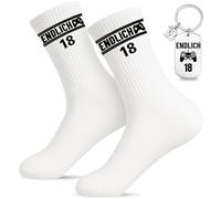 Scinzene Ensemble cadeau d'anniversaire 18 ans - Enfin 18 chaussettes avec porte-clés, cadeau 18e anniversaire garçon chaussettes 38-45, 18e anniversaire garçon, pour chaussettes de tennis