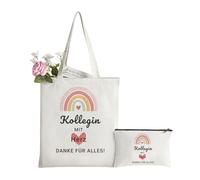 Scinzene Kollegin Geschenk Sac fourre-tout en toile avec trousse de maquillage, sac en toile de jute pour collègue, cadeau pour collègue, départ, retraite, anniversaire, Noël