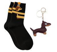 Scinzene Lot de 2 cadeaux teckel, porte-clés teckel et chaussettes, mignon chiot pendentif sac pour chien en cuir porte-bonheur, cadeaux teckel pour les amoureux des animaux, cadeaux amusants pour la
