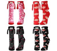 Scinzene Lot de 4 paires de chaussettes magnétiques unisexes, cadeaux de Saint-Valentin, chaussettes amusantes, cadeaux spéciaux pour la Saint-Valentin, pour femmes, hommes, petite amie, amis,