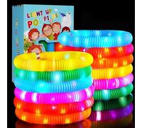SCIONE 12 Pack Pop Tubes Lumineux Fidget Jouets Sensoriels de Tuyau pour Enfant Jouets Motricité Fine de Tout-Petit Pop LED Bâtons Lumineux Party Favours Fournitures de Fête Lumineuses Cadeau de Noël