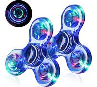 SCIONE 2 pcs Fidget Spinner LED Cristal Hand Spinner Lumineux Jouet Sensoriel Fidget Toys Anti Stress ADHD pour Enfants Adultes Halloween Noël Bleu