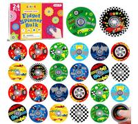 SCIONE 24 Pcs Mini Fidget Spinner Voiture Course Cadeau Anniversaire Enfant | Lot de 24 fidget spinners voiture course avec boîte. Cadeaux d'invités d'anniversaire pour enfants de 3 ans et plus.