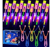 SCIONE 24 Sets Jouet Volant LED, Hélicoptère Lance-Pierre Jeu de Plein Air | hélicoptères LED et lance-pierres. Jeu de plein air lumineux et idéal pour pochette surprise anniversaire.
