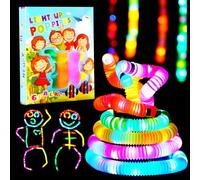 SCIONE 6 Pack Pop Tubes Lumineux Fidget Jouets Sensoriels de Tuyau pour Enfant Jouets Motricité Fine de Tout-Petit Pop LED Bâtons Lumineux Party Favours Fournitures de Fête Lumineuses Cadeau de Noël