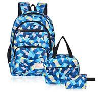 Sciphylia Cartable Fille Primaire Garcon Imperméable Sac a Dos Enfant Fille CP CE2 Elementaire 3 en 1 Sac à Dos Poids Léger avec Sacs à Lunch et Trousse pour CE1 CM1 CM2 D'école Étudiants, Bleu