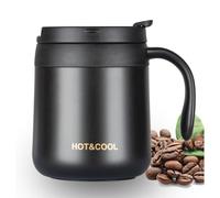 SCJHMY Tasse isotherme en acier inoxydable - 350 ml - Avec couvercle et poignée - Double paroi - Pour voyage, camping, café - Noir