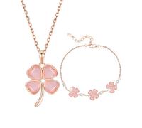 SCJJZ 2Pcs Bijoux ensemble pour femme fille collier et bracelet fleurs bijoux zirconi à fleurs,collier porte bonheur femme, pour petite amie maman fille, rose
