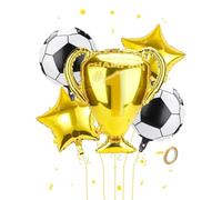SCJJZ 5 pcs Ballons Football, Ballon En Aluminium Trophée, Décoration Football Anniversaire, Décoration De Champion Football Pour Jeunes Enfants Anniversaire Championnat Monde Fête De Jour Match