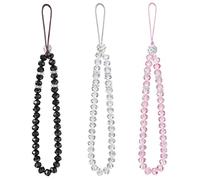 SCJJZ cordon telephone portable,chaine telephone portable,tour de cou telephone,bijoux de telephone,Lot de 3 breloques pour cordon de téléphone cordon de poignet en perles de cristal brillantes