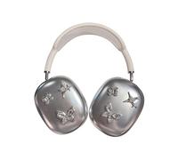 SCJLSDA Coque pour AirPods Max, argent, motif papillon et étoiles, couleur unie brillante, résistante aux chocs, coque de protection pour écouteurs pour AirPod Max