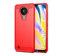 S oque Compatible avec Nokia 1.4 Coque pour Nokia 1.4 Case [Rouge], Texture en Fibre de Carbone Brossée, Technologie Anti-Rayures et D'absorption de Chocs