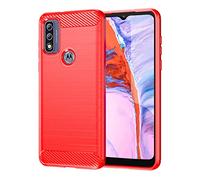 SCL Coque de protection en TPU souple pour Motorola G Pure - Texture brossée antidérapante avec design en fibre de carbone - Rouge