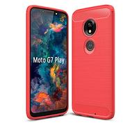 SCL Coque Moto G7 Play Case, Coque Motorola G7 Play Case, Coque de Protection en Fibre de Carbone Série Exquise avec Technologie Anti-Rayures et D'absorption de Chocs - Rouge