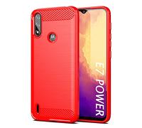 SCL Coque pour Moto E7 Power Case [Rouge], Effet Fibre de Carbone Gel Grip Housse de Protection [Anti Rayures] [Anti Collision] Coque Compatible avec Motorola Moto E7 Power