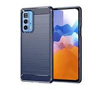 SCL Coque pour Moto Edge 20 Pro - Bleu - Effet fibre de carbone - Protection antidérapante - Anti-rayures - Anti-collision - Compatible avec Motorola Edge 20 Pro