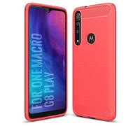 SCL Coque pour Moto G8 Play, [Rouge] Effet Fibre de Carbone Gel Grip Housse de Protection [Anti-rayures] [Anti Collision]