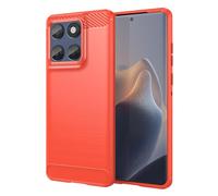 SCL Coque pour Motorola Edge 60 et Edge 60 Fusion - Texture brossée antidérapante avec design en fibre de carbone - Protection antichoc en TPU souple - Rouge