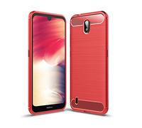 SCL Coque pour Nokia 1.3 Coque pour Nokia 1.3 Coque, Texture en Fibre de Carbone Brossée, Technologie Anti-Rayures et D'absorption de Chocs - Rouge