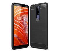 SCL Coque pour Nokia 3.1 Plus Coque pour Nokia 3.1 Plus Coque, Texture en Fibre de Carbone Brossée, Technologie Anti-Rayures et D'absorption de Chocs - Noir