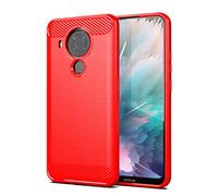 SCL Coque pour Nokia 5.4 Coque Nokia 5.4 [Rouge], Effet Fibre de Carbone Gel Grip Protection [Anti-rayures] [Anti Collision] Compatible avec Nokia 5.4