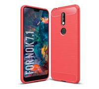 SCL Coque pour Nokia 7.1 Coque pour Nokia 7.1 Coque, Texture en Fibre de Carbone Brossée, Technologie Anti-Rayures et D'absorption de Chocs - Rouge