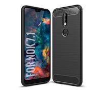 SCL Coque pour Nokia 7.1 Coque pour Nokia 7.1 Coque, Texture en Fibre de Carbone Brossée, Technologie Anti-Rayures et D'absorption de Chocs - Noir