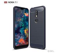 SCL Coque pour Nokia 7.1 Coque pour Nokia 7.1 Coque, Texture en Fibre de Carbone Brossée, Technologie Anti-Rayures et D'absorption de Chocs - Bleu