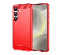 SCL Coque pour Samsung Galaxy S25 - Texture brossée antidérapante avec design en fibre de carbone - Housse de protection antichoc en TPU souple pour Samsung S25 - Rouge