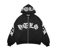 SCLEROPAGES Zip Up Y2K Sweat à capuche surdimensionné années 90 Veste à capuche Grunge Vintage Veste Manteau Lettre Imprimé Unisexe Harajuku Gothique Streetwear E-Girl Top, Noir , M