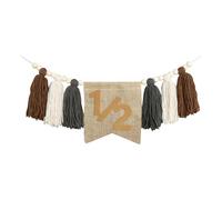 Sclmgo Bannière Demi-Anniversaire Décoration Murale Fanion en Corde de Coton avec Glands et Perles en Bois Réutilisable Appropriée pour Chaise Haute Toile de, Brun