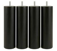 SCM Créations Pieds de Lit et Sommier à Visser 20 cm - Hêtre Vernis Noir- Bois Massif - Lot de 4 Pièces - Diamètre 6 cm - Filetage M8