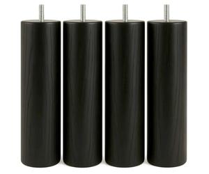 SCM Créations Pieds de Lit et Sommier à Visser 30 cm Hêtre Vernis Noir- Bois Massif - Lot de 4 Pièces - Diamètre 6 cm - Filetage M8