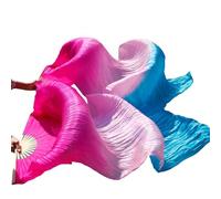 SCMYZLYD Éventails pour Danse Orientale, StyleSilk Fan Longs en Soie véritable Faits à la Main Couleur dégradée(12,L 180x90 Real Silk)