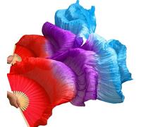 SCMYZLYD Éventails pour Danse Orientale, Voiles en Soie véritable 1 Paire Fait Main Femme Soie Danse 180 * 90 cm Éventail(Green,280x90cm Real Silk)