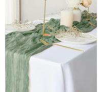 SCMYZLYD Nappe Semi Transparente Chemin de Table en Gaze Terre Cuite Orange brûlé, décorations rustiques bohèmes(New Green Grey)