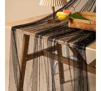 SCMYZLYD Nappe Semi Transparente Chemin de Table en Tulle Blanc, Nappe perlé, Blanche, Voile Mariage(Black,75x600cm)