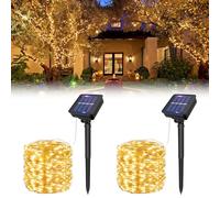 SCNNC Lot de 2 guirlandes lumineuses solaires d'extérieur - 15 m - 150 LED - Résistant aux intempéries - IP65 - Blanc chaud - 8 modes - Fil de cuivre solaire - Pour jardin, balcon, cour, portail