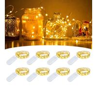 SCNNC Mini Guirlande Lumineuse à Pile 20 LED 2M, Blanc Chaud Guirlande Lumineuse Deco, LED Petite Guirlande Lumineuse avec Piles pour Interieur Exterieur Fête Noël Mariage Boîte Cadeau, Lot de 8