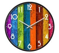 SCOAGE Grande horloge murale numérique classique pour cuisine, salon, chambre, maison, école, silencieuse, sans tic-tac, décorative, fonctionne avec piles AA (multicolore, 35,6 cm)