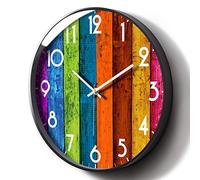 SCOAGE Grande horloge murale numérique classique pour cuisine, salon, chambre, maison, école, silencieuse, sans tic-tac, décorative, fonctionne avec piles AA (multicolore, 30,5 cm)