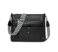 SCOFY FASHION Sac à bandoulière vintage pour femme, sac à bandoulière multi-poches en cuir synthétique pour le shopping, les voyages, le travail, Noir , One Size