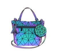 SCOFY FASHION Sac à Dos Géométrique Holographique pour Femme, Réfléchissant à Changement de Couleur, de Voyage, Sac à Main + Mini Portefeuille, Medium